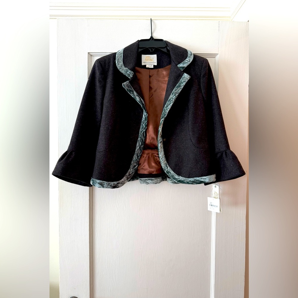 Sara Berman | Velvet-Trimmed Tweed Frill Jacket XS